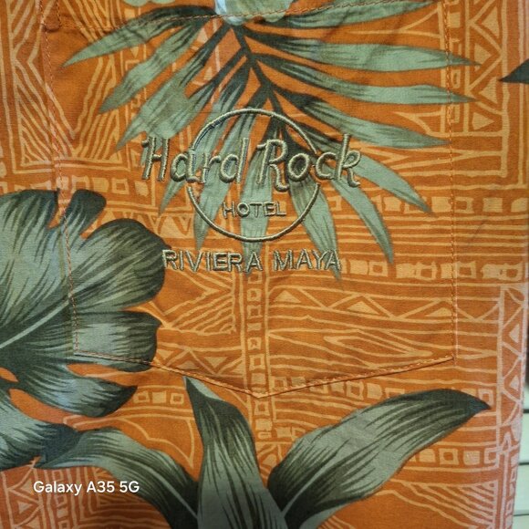 Hard Rock Hotel Riviera Maya Orange Hawaiian Shirt XL 100% Cotton Tropical Flora - Picture 2 of 6